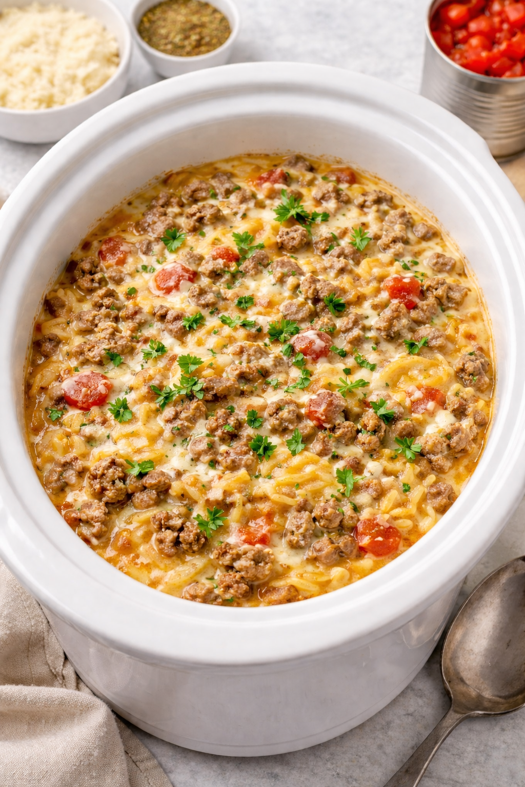 Slow Cooker Creamy Beef and Orzo for Two (Easy Budget Dinner)