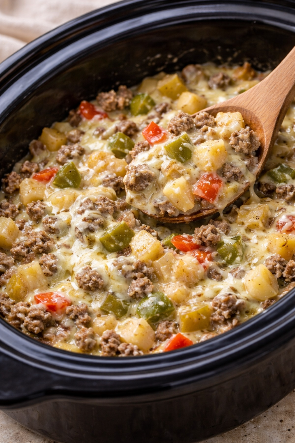 Slow Cooker Cheesesteak Potato Casserole for Two