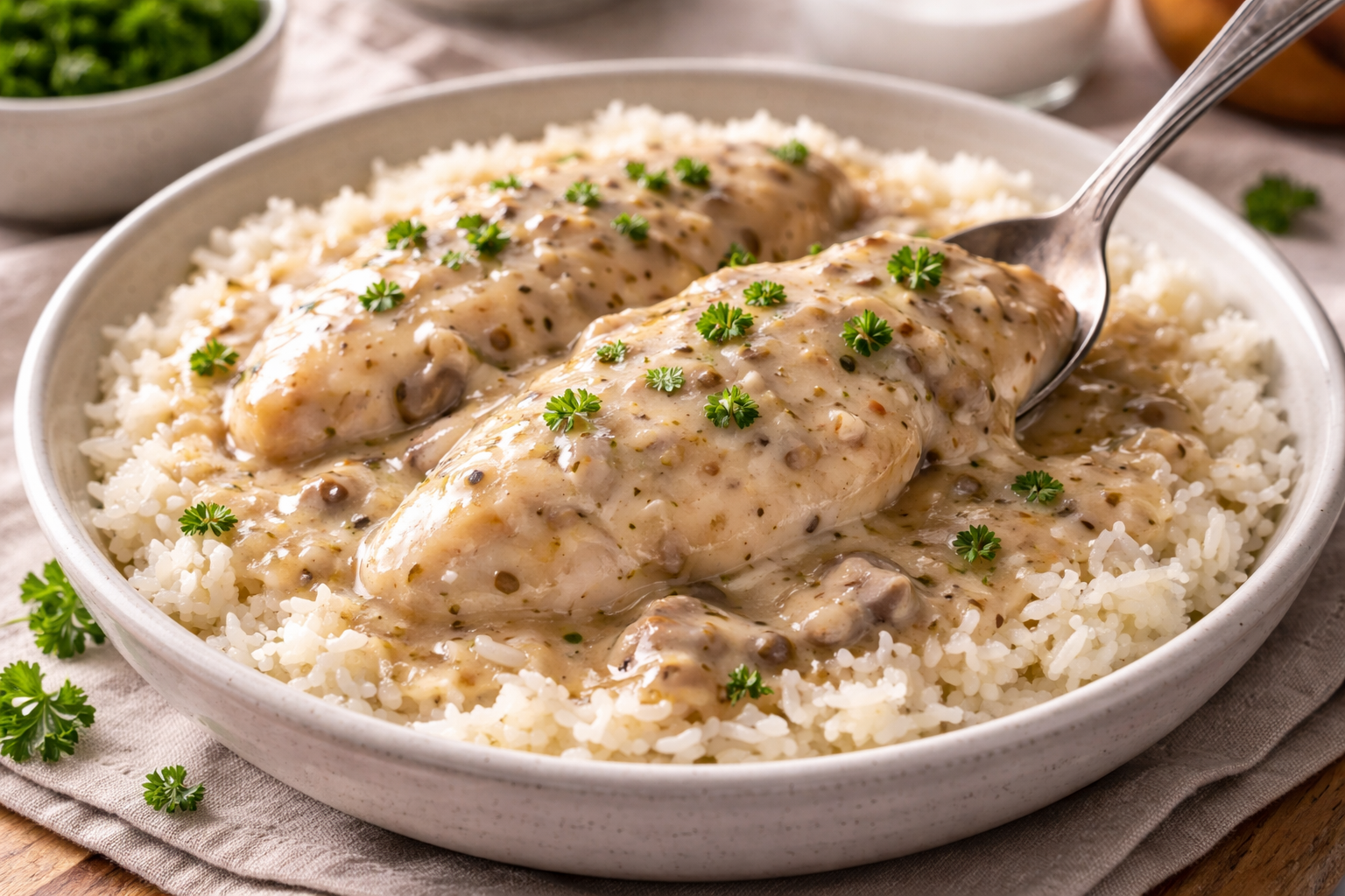 3 Ingredient Slow Cooker Chicken with Creamy Onion Sauce (Budget Friendly)