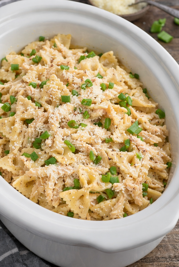 Creamy Slow Cooker Garlic Parmesan Chicken Pasta for Two