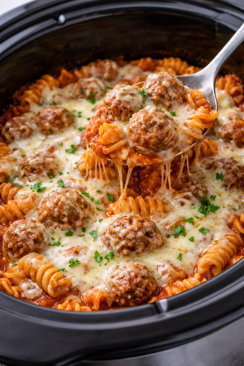 Slow Cooker Meatball Pasta Casserole for Two