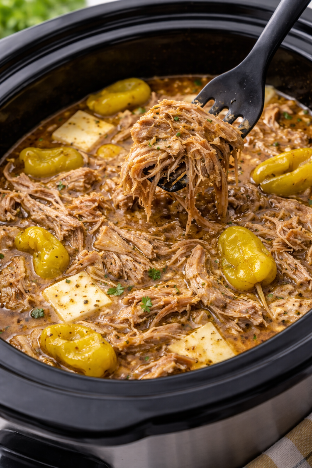 Slow Cooker Mississippi Chicken or Chuck Roast